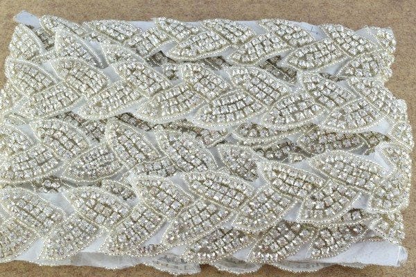 DIY 1 Yard Crystal Rhinestone with Seed Beads Trim Silver Color with Clear Rhinestone RT0089 jewelry making supplies - det...