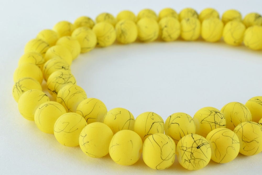 Glass Beads Matte Two Tone Yellow Black Rubber Over Glass Beads Size 10mm Round For Jewelry Making Item#789222045951 jewel...