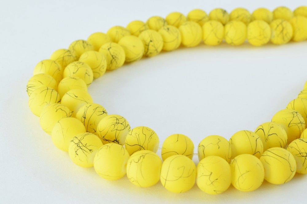 Glass Beads Matte Two Tone Yellow Black Rubber Over Glass Beads Size 10mm Round For Jewelry Making Item#789222045951 jewel...