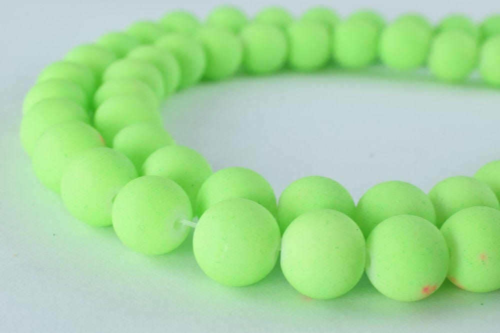 Glass Beads Matte Neon Green Rubber Over Glass Size 8mm/10mm Round For Jewelry Making Item#789222045975 jewelry making sup...