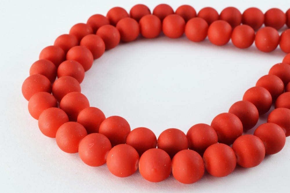 Glass Beads Matte RED Rubber Over Glass Size 10mm Round For Jewelry Making Item#789222045937 jewelry making supplies - det...