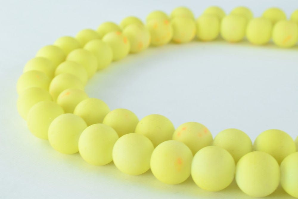 Glass Beads Matte Yellow Rubber Over Glass Size 10mm Round For Jewelry Making Item#789222046057 jewelry making supplies