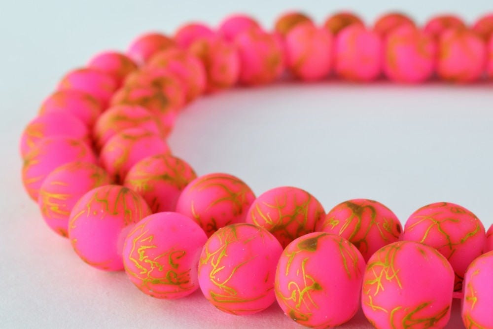 Glass Beads Matte Pink Gold Two Tone Rubber Over Glass Size 10mm Round For Jewelry Making Item#789222045869 jewelry making...