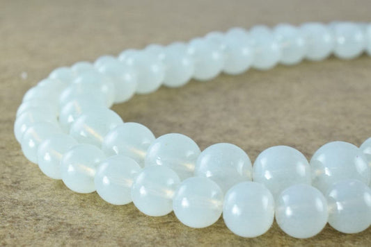 Milky White Color Glass Beads Round, Mixed 8mm & 10mm Sizes, Matte Finish (Hole 0.8-1mm, Loose Jewelry Supplies)