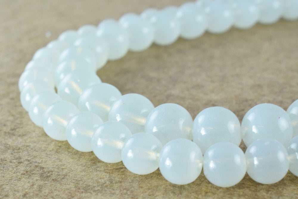 Milky White Color Glass Beads Round, Mixed 8mm & 10mm Sizes, Matte Finish (Hole 0.8-1mm, Loose Jewelry Supplies)