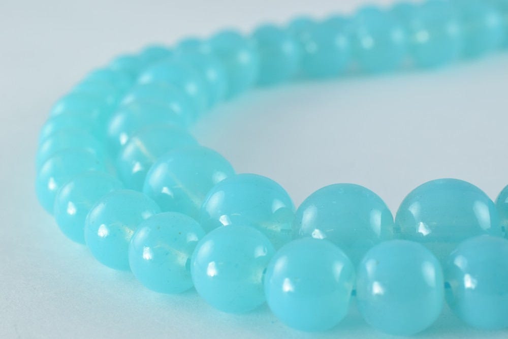 Milky Blue Color Glass Beads Round 8mm/10mm Shine Round Beads For Jewelry Making Item #789222046194 jewelry making supplie...
