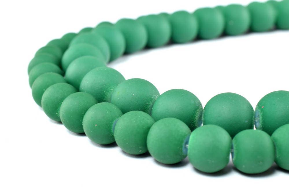 Glass Beads Matte Green Rubber Over Glass Size 8mm/10mm Round For Jewelry Making Item#789222045968 jewelry making supplies