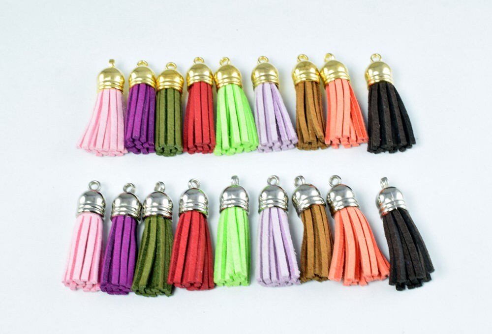 38mm Silver/Gold Top Tassel Pendant Faux Suede Tassel Charm Tassel Bracelet Suede Leather Tassels charms pendant DIY proje...