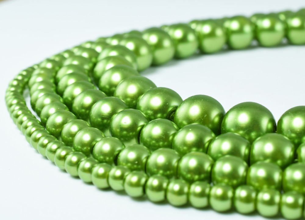 Glass Pearl Beads Round Light Olive Green Size 4mm/6mm/8mm/10mm Shine Round Ball Beads for Jewelry Making Item#78922204631...