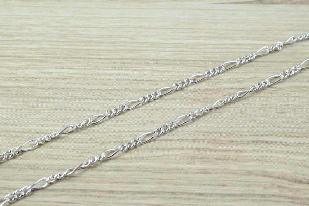 19 1/4" Inches White as Gold Filled* Rhodium Figaro Chain For Jewelry Making CS17 jewelry making supplies - detail image 4