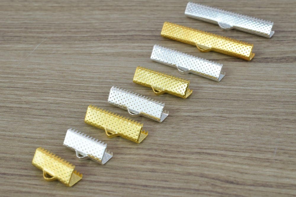 6mm/10mm/13mm/16mm/20mm/22mm/25m/30mm/35mm/40mm Silver Gold Plated Ribbon Crimps Ends Silver/ Gold Plated/Necklace Ribbon...