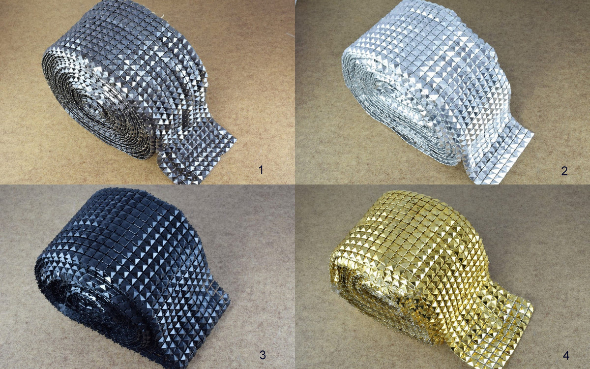 Studded Mesh Roll Pyramid Mesh Roll Trim 10 yard Roll for Costumes and Wedding, Tables, Decorations, Cakes, Jewelry Making...