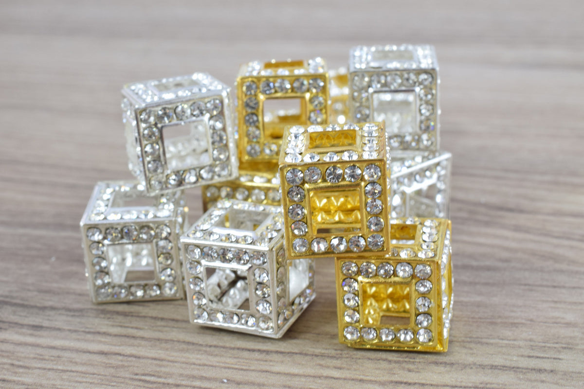 14mm Crystal Rhinestone Pave Big Hole Square Cube Spacer Beads,6 PCs for Jewelry Making, Craft Supplies, Tools,Findings, C...
