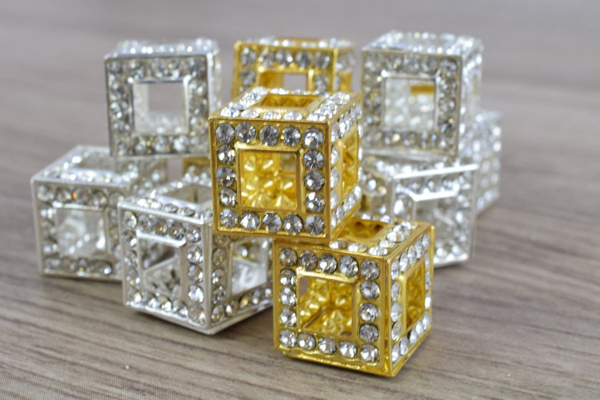 14mm Crystal Rhinestone Pave Big Hole Square Cube Spacer Beads,6 PCs for Jewelry Making, Craft Supplies, Tools,Findings, C...