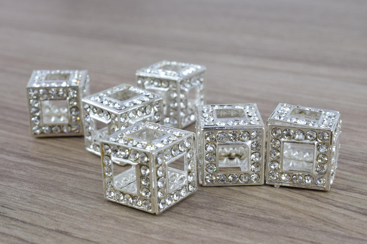 14mm Crystal Rhinestone Pave Big Hole Square Cube Spacer Beads,6 PCs for Jewelry Making, Craft Supplies, Tools,Findings, C...