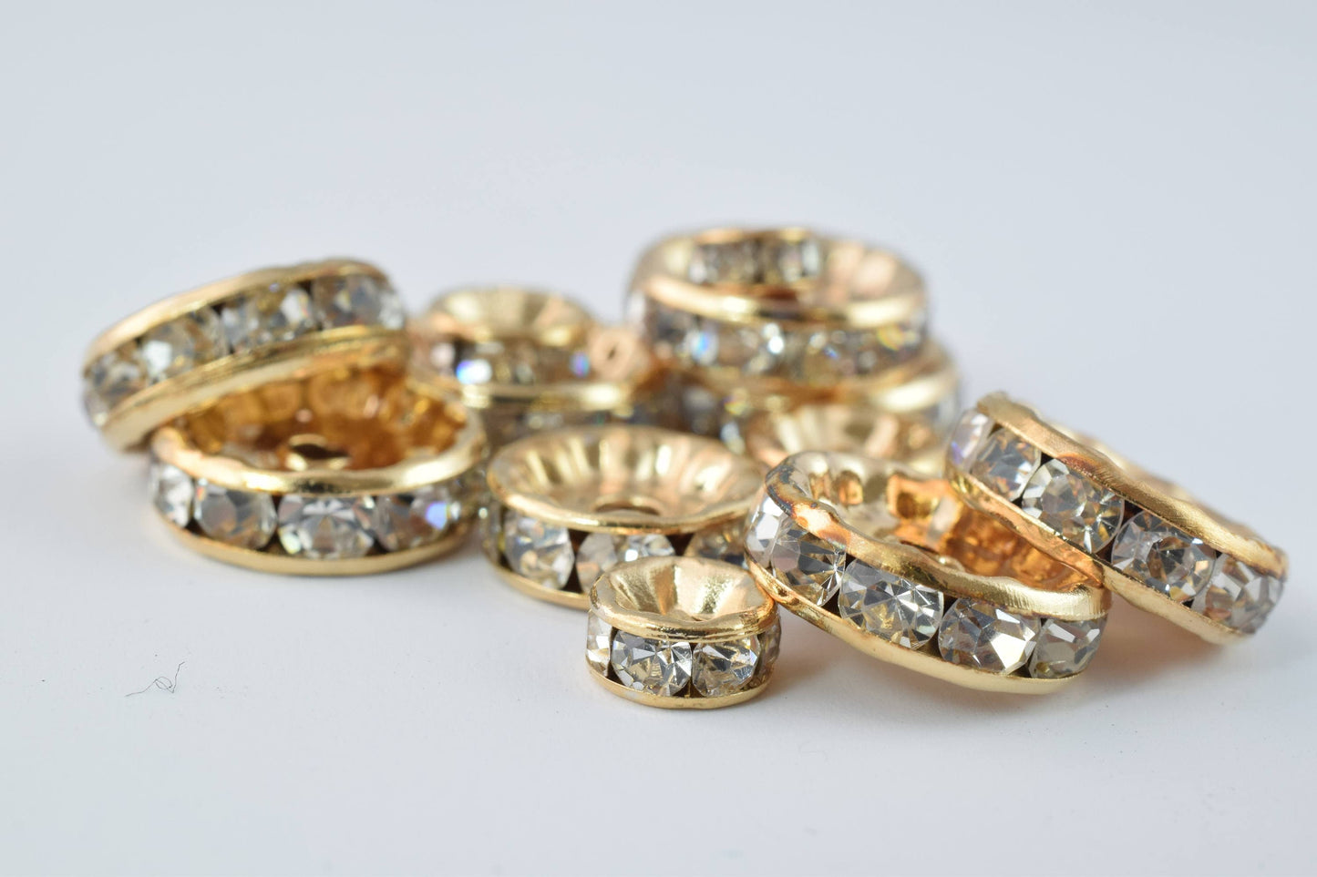 Rose Gold Beads Clear: Roundel Rhinestone Spacers - 5-12mm Sizes, Gold Micro Pave Style for Jewelry Making