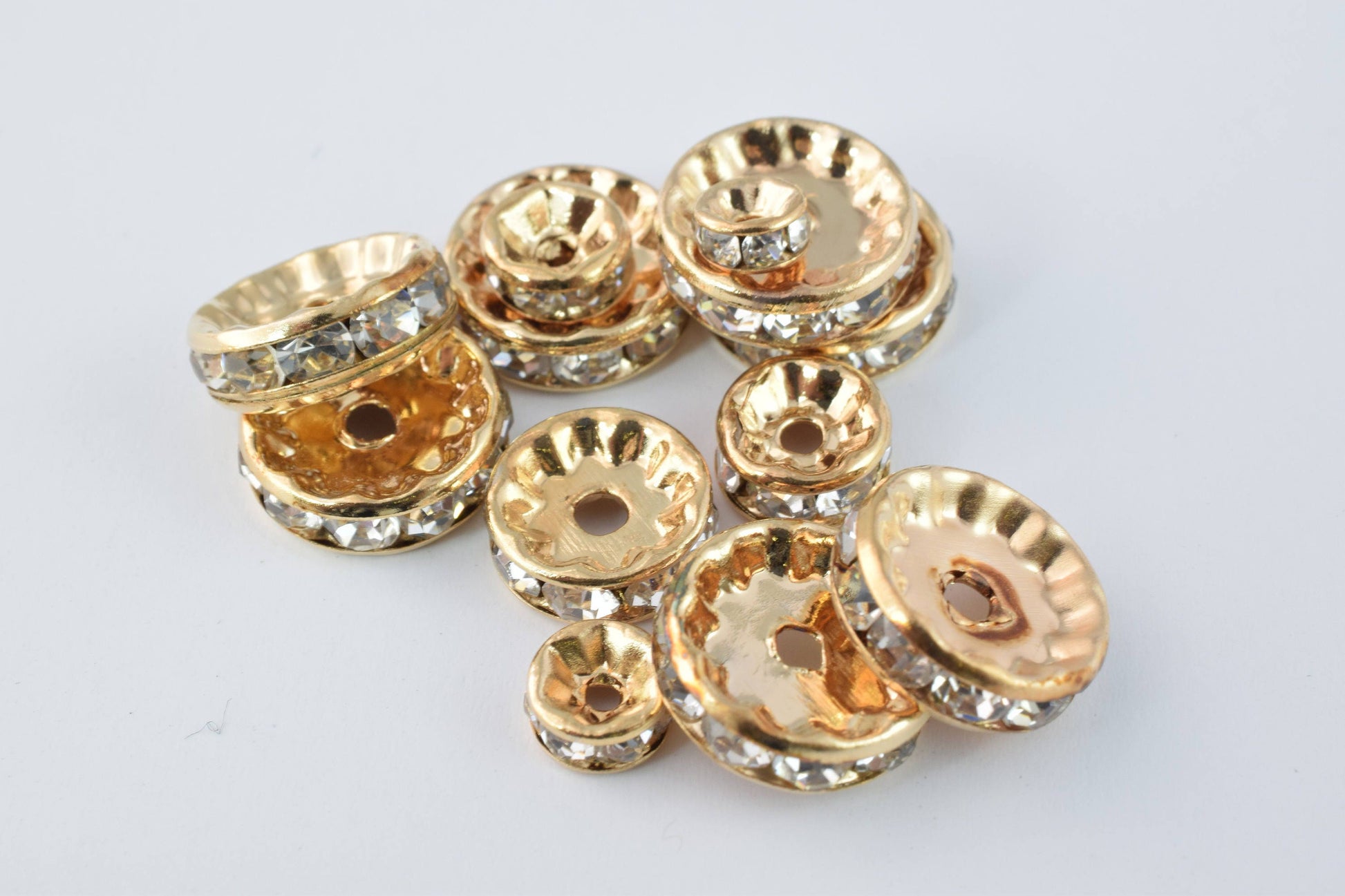 Rose Gold Beads Clear: Roundel Rhinestone Spacers - 5-12mm Sizes, Gold Micro Pave Style for Jewelry Making