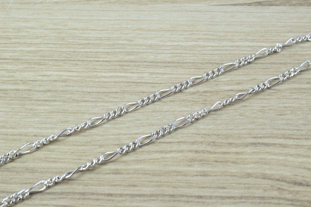 19 1/4" Inches White as Gold Filled* Rhodium Figaro Chain For Jewelry Making CS17 jewelry making supplies - detail image 2