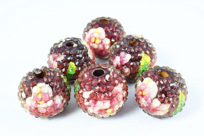 22mm Textured Berry Floral Print Resin Wooden Round Beads, Wooden beads, Wholesale Bead, Basketball Wives Bead,Rhinestone...