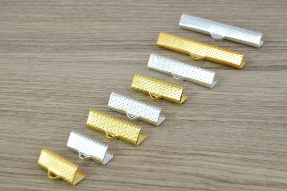 6mm/10mm/13mm/16mm/20mm/22mm/25m/30mm/35mm/40mm Silver Gold Plated Ribbon Crimps Ends Silver/ Gold Plated/Necklace Ribbon...