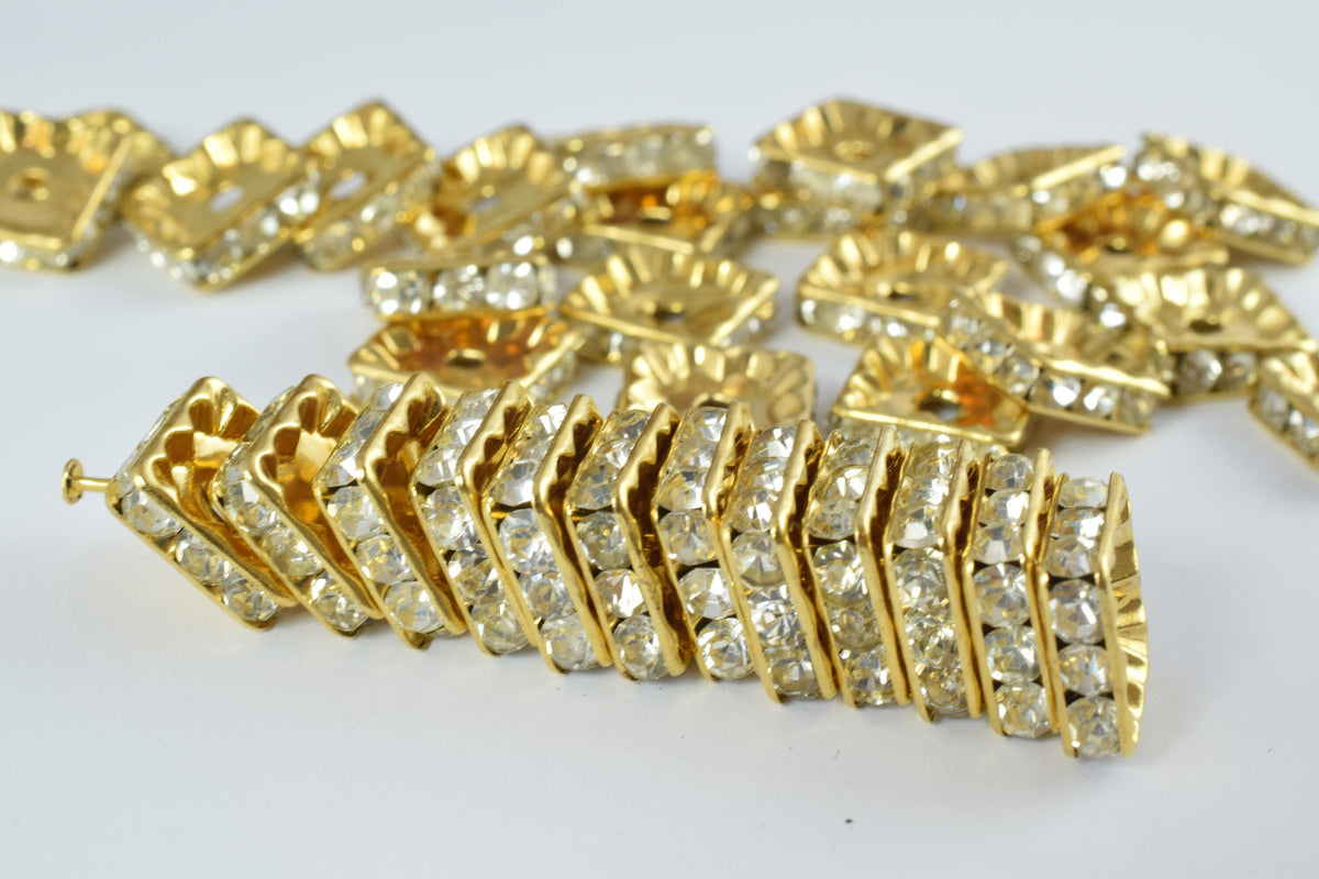 10mm Square Rhinestone Spacer Gold/Silver Plated Pave Beads,Gold Spacer, Silver Spacer Beads, Spacer Beads, Silver Plated...