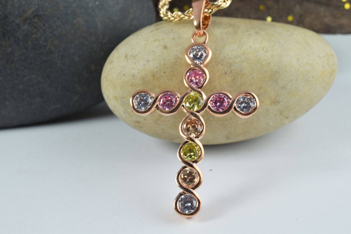 18KT Rainbow CZ,Gold Filled,Rose Gold Pendants,Wholesale Gold Filled,Wedding Gifts,Cross Pendant,Wedding Gift,Anniversary...