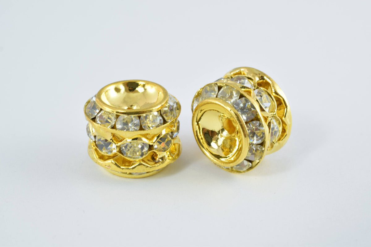 13x12mm Rondelle  Gold/Silver/Hematite  Plated  Beads with Clear Rhinestones, Rondelle Spacer Beads,  Metal Gold Spacer Be...