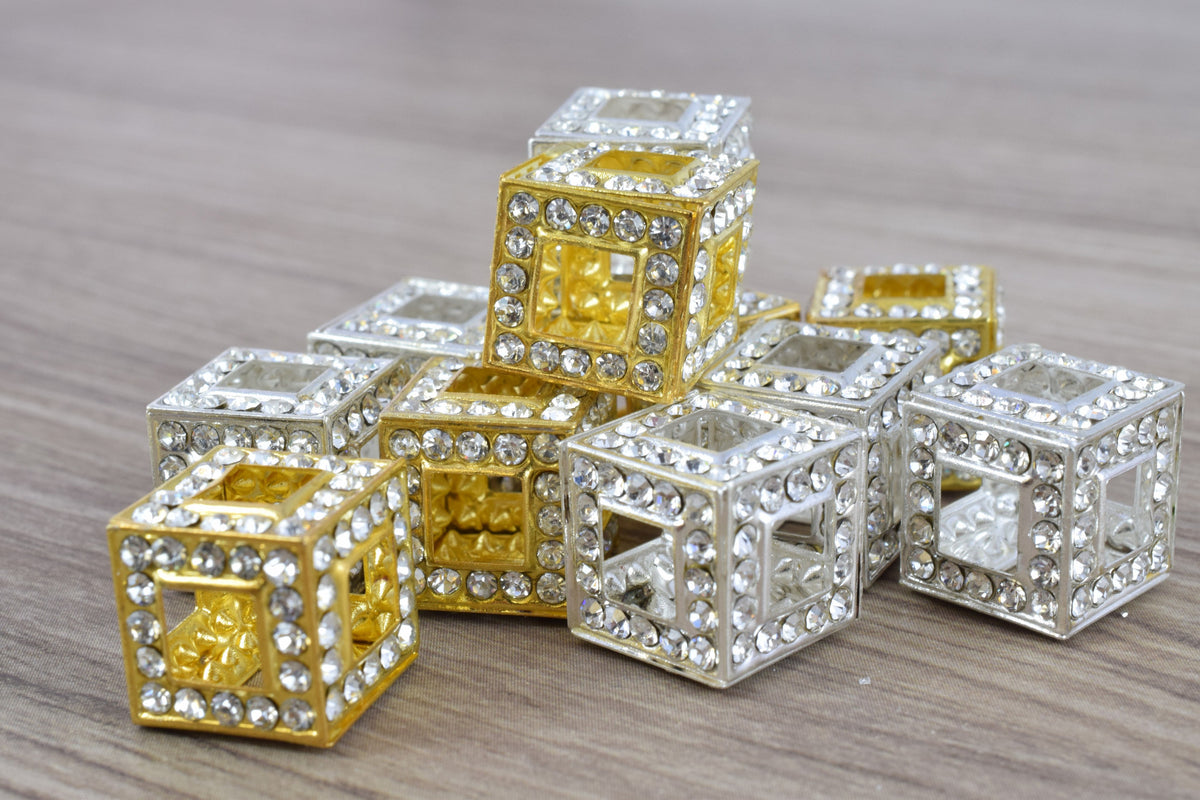 14mm Crystal Rhinestone Pave Big Hole Square Cube Spacer Beads,6 PCs for Jewelry Making, Craft Supplies, Tools,Findings, C...