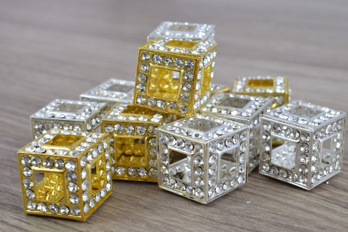 14mm Crystal Rhinestone Pave Big Hole Square Cube Spacer Beads,6 PCs for Jewelry Making, Craft Supplies, Tools,Findings, C...
