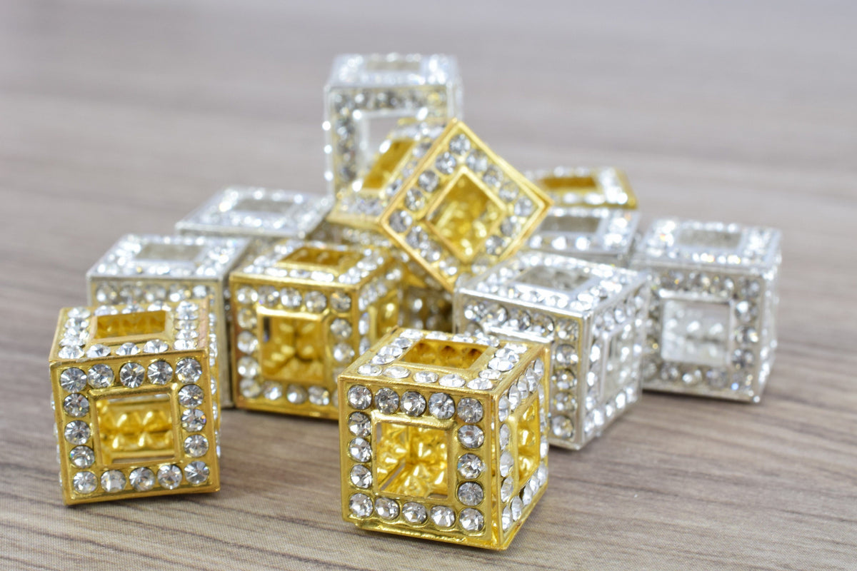 14mm Crystal Rhinestone Pave Big Hole Square Cube Spacer Beads,6 PCs for Jewelry Making, Craft Supplies, Tools,Findings, C...