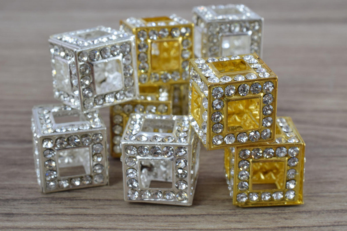 14mm Crystal Rhinestone Pave Big Hole Square Cube Spacer Beads,6 PCs for Jewelry Making, Craft Supplies, Tools,Findings, C...