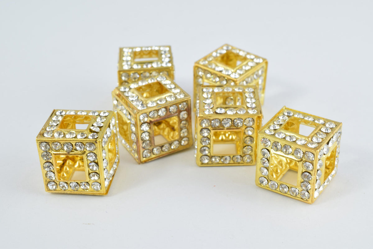14mm Crystal Rhinestone Pave Big Hole Square Cube Spacer Beads,6 PCs for Jewelry Making, Craft Supplies, Tools,Findings, C...