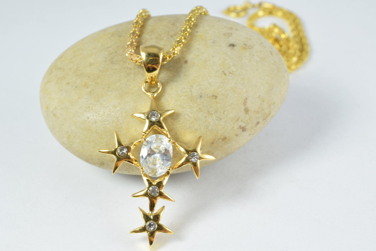 18K Gold Filled Cross Pendant With CZ Cubic Zirconia Stone Size 33x22mm Hand Made For Rosary, Christian Religious Charm Fo...