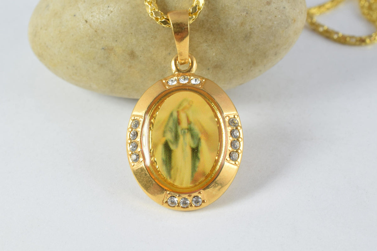 18KT Gold Filled Cubic Zirconia Religious Pendants, Gold Filled Cross, Petite Virgin Mary Necklace,Wholesale Gold Filled ,...