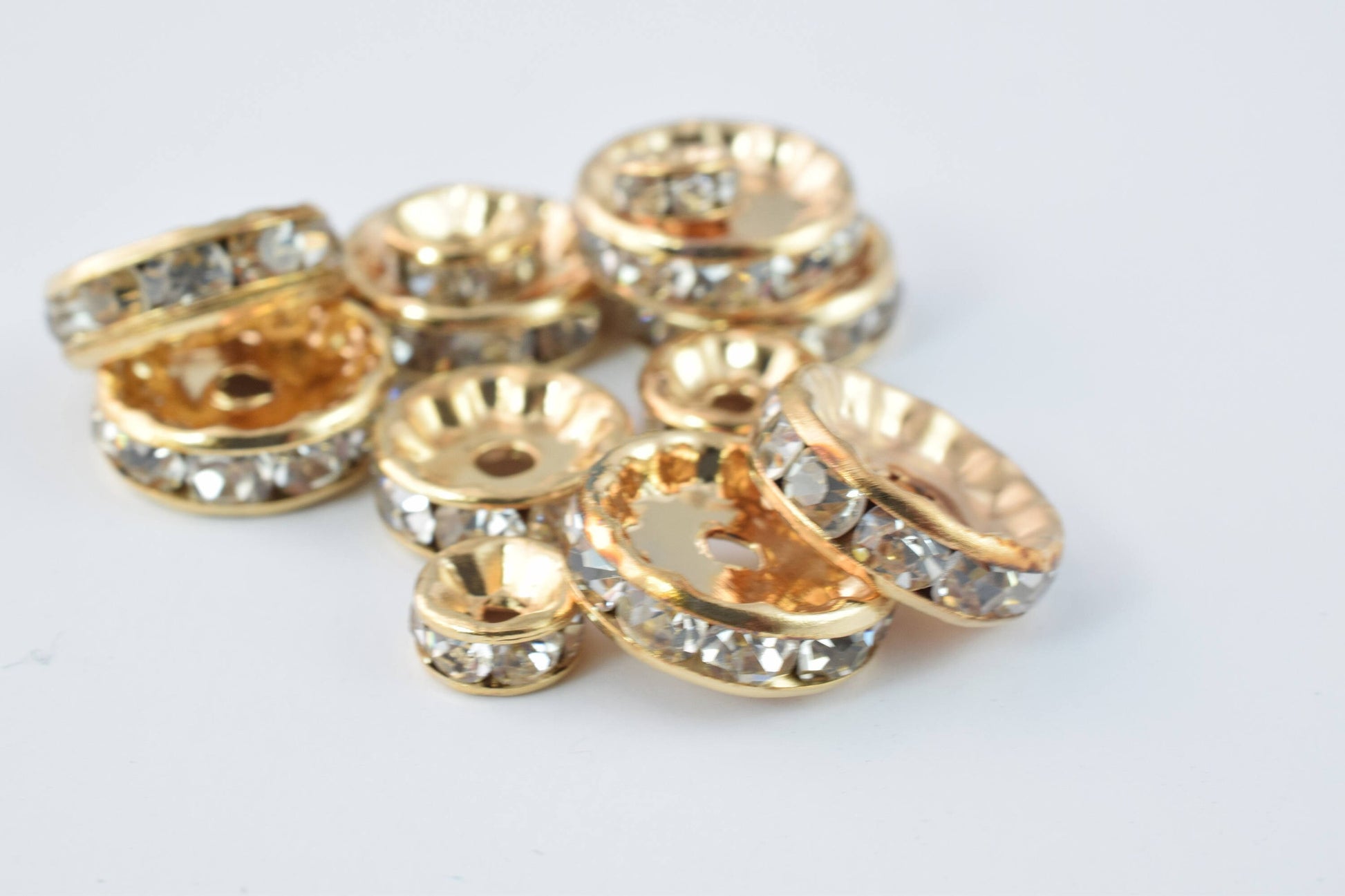 Rose Gold Beads Clear: Roundel Rhinestone Spacers - 5-12mm Sizes, Gold Micro Pave Style for Jewelry Making