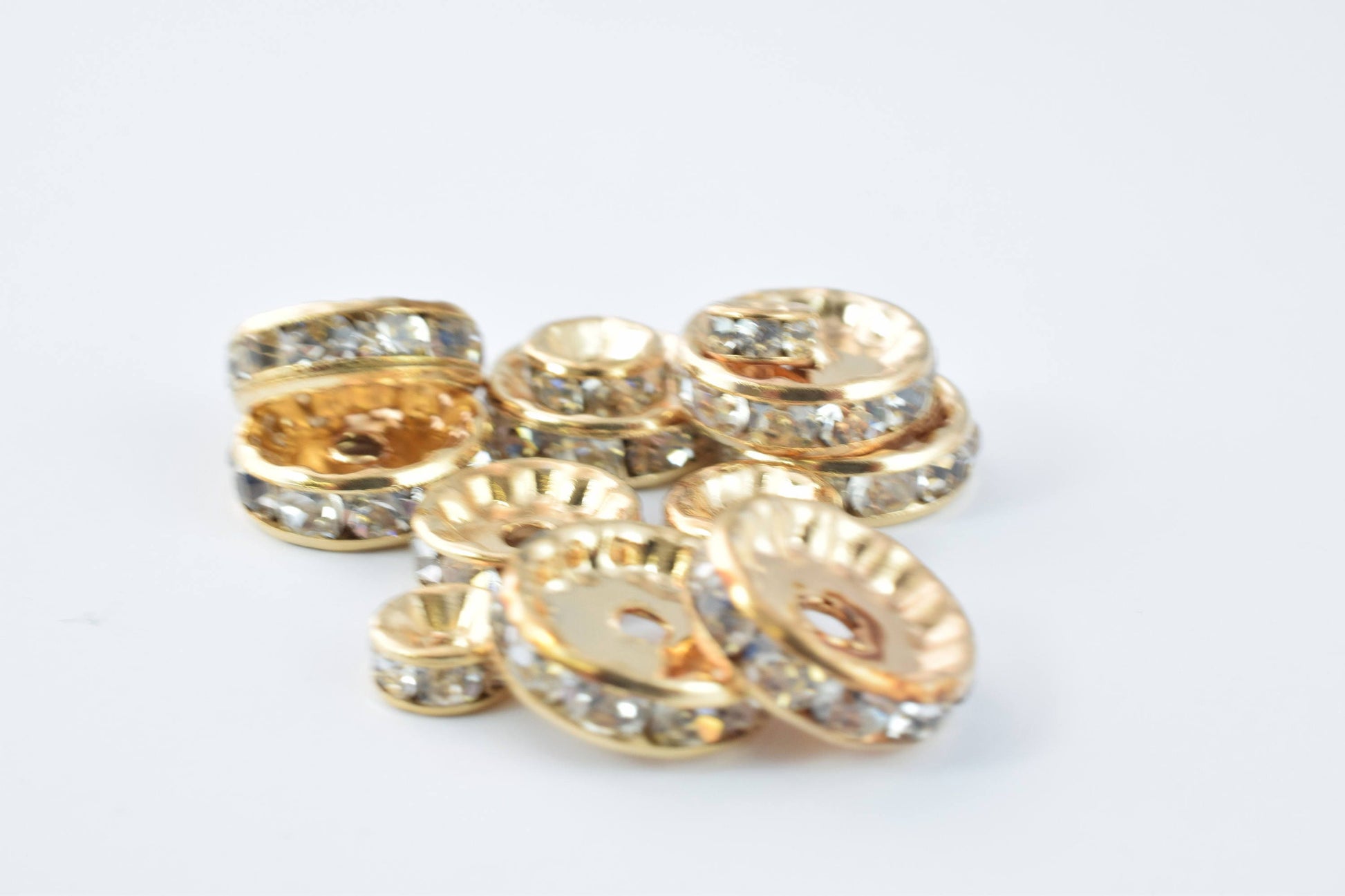 Rose Gold Beads Clear: Roundel Rhinestone Spacers - 5-12mm Sizes, Gold Micro Pave Style for Jewelry Making