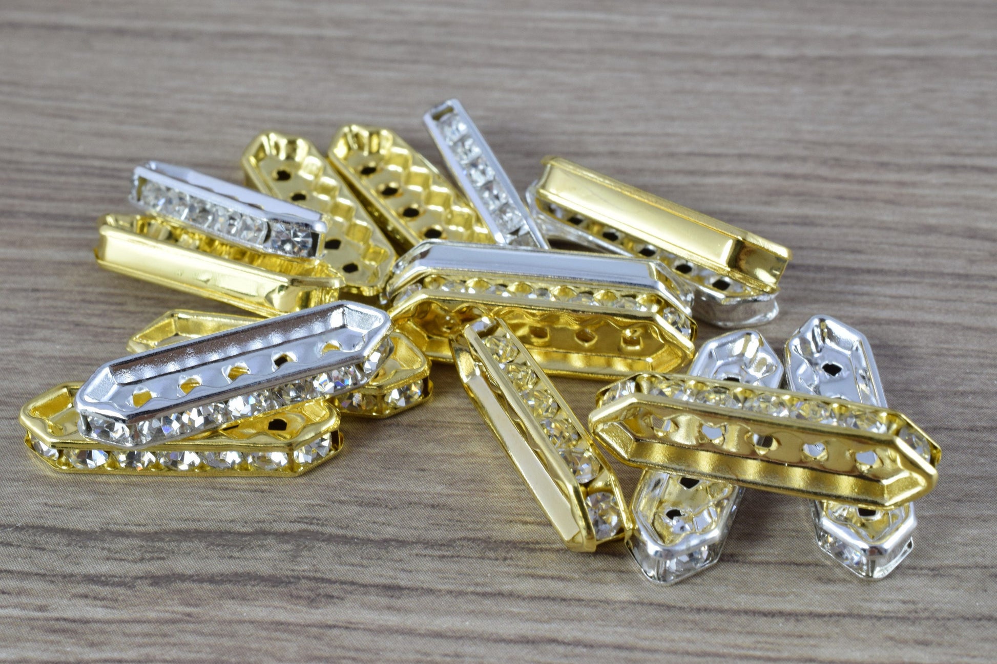 Gold Plated /Silver Plated Rhinestone Connectors, Wholesale Connectors,Long Rectangle Charms, Rhinestone Bar Charms,rectan...