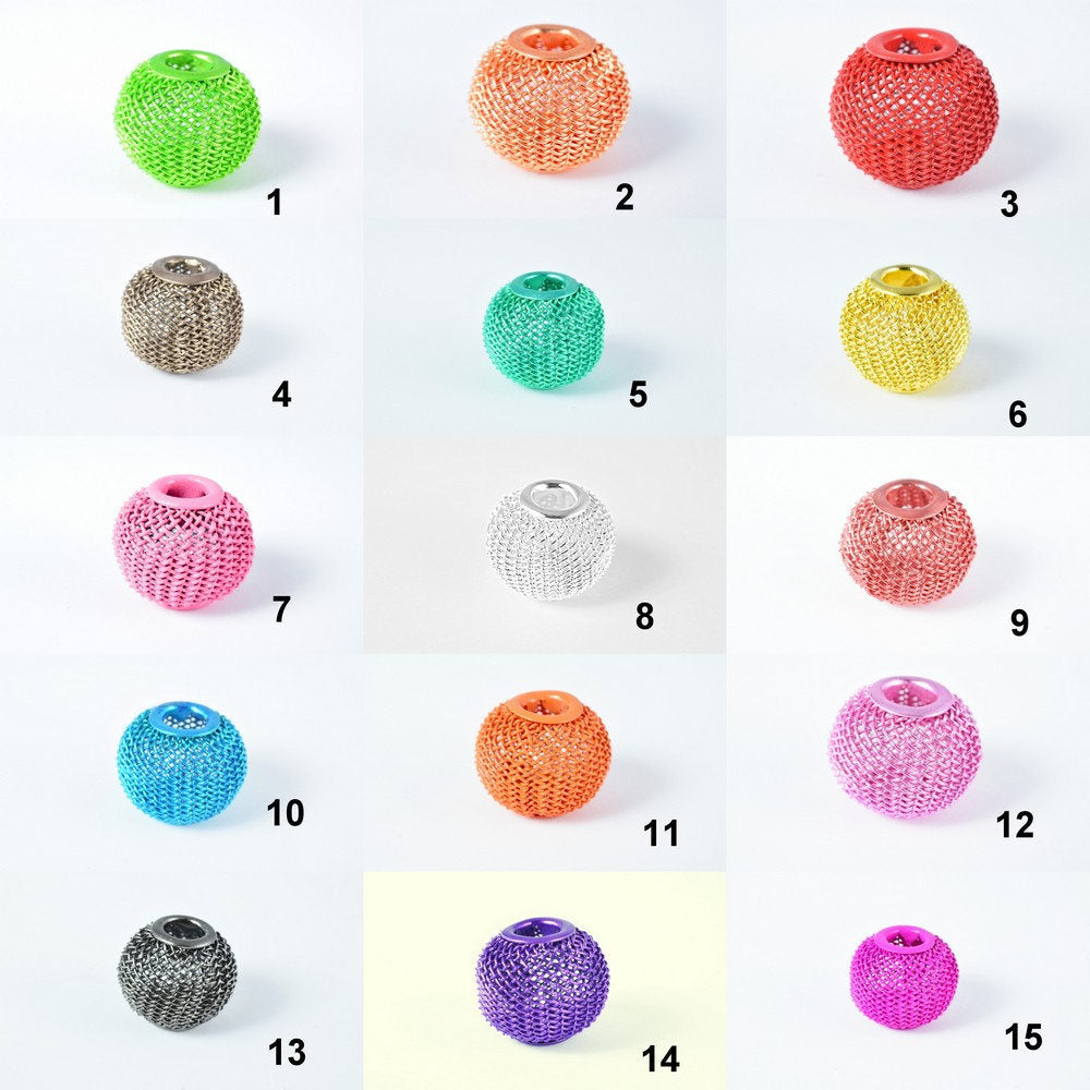 6 PCs Wire Mesh Beads Basketball wives large hole Round Beads 16mm metal jewelry big hoop earring chunky bead jewelry maki...