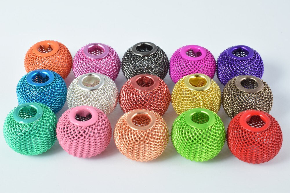 6 PCs Wire Mesh Beads Basketball wives large hole Round Beads 16mm metal jewelry big hoop earring chunky bead jewelry maki...