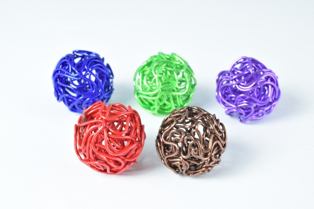 6 PCs Openwork Wire Metal Round Beads Ball Hollow Twist Ball Basketball wives Beads jewelry big hoop earring chunky bead j...