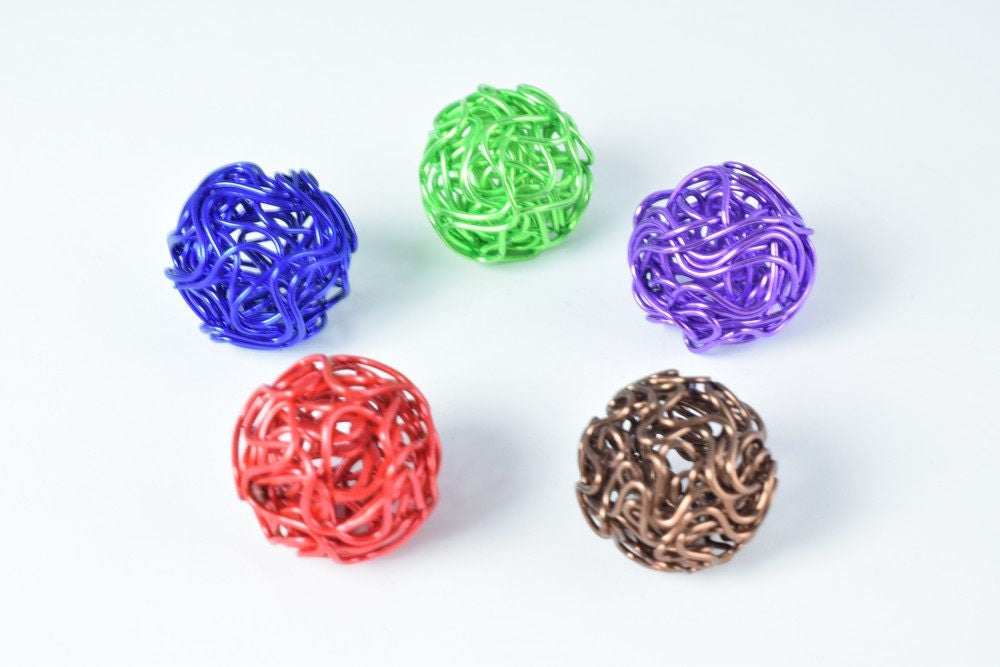 6 PCs Openwork Wire Metal Round Beads Ball Hollow Twist Ball Basketball wives Beads jewelry big hoop earring chunky bead j...