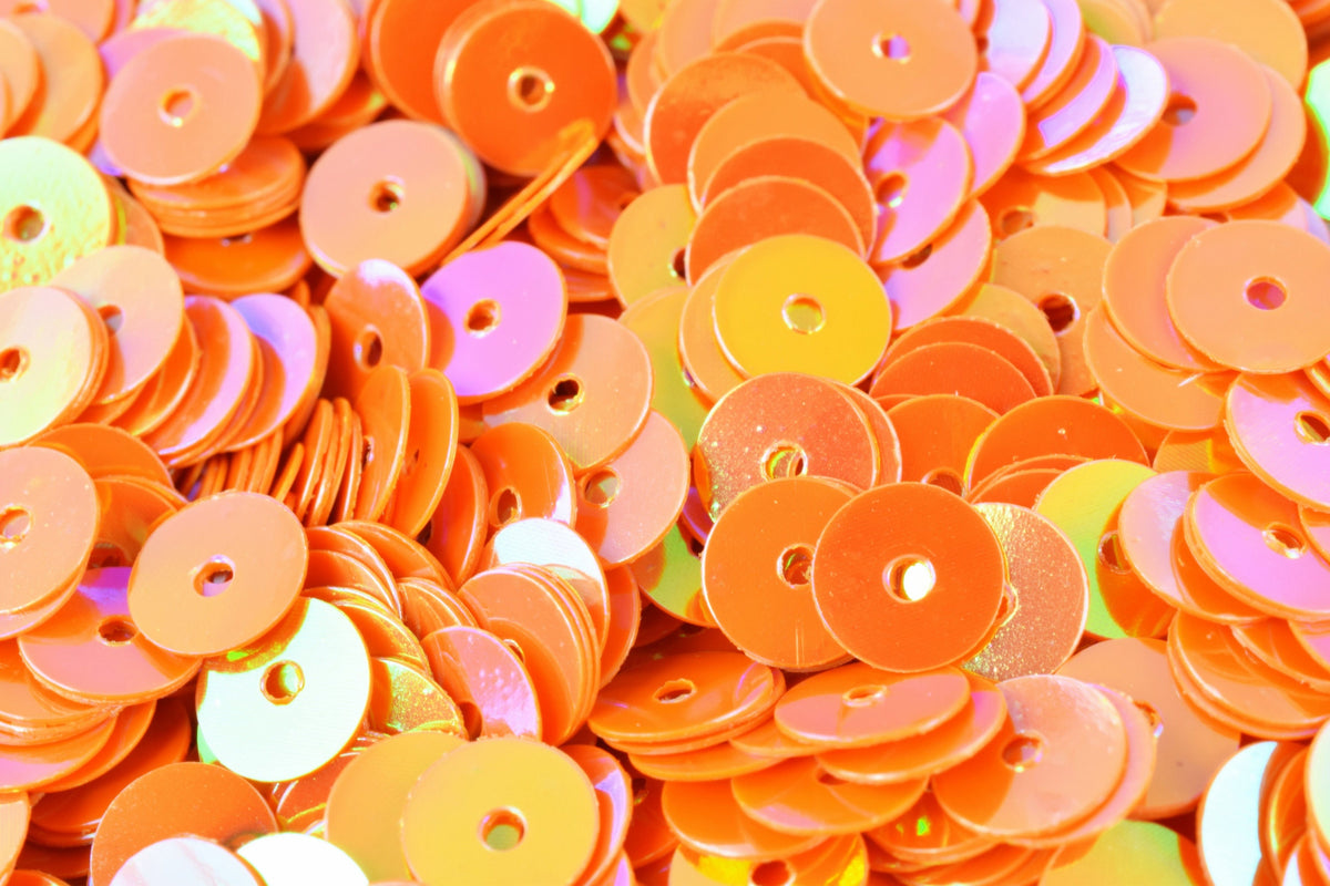 Flat Sequins Round Loose Sequin Pack: Orange Iridescent Multi-Size Sparkle (3mm-6mm, Center Hole, Lightweight for Sewing and Decor)
