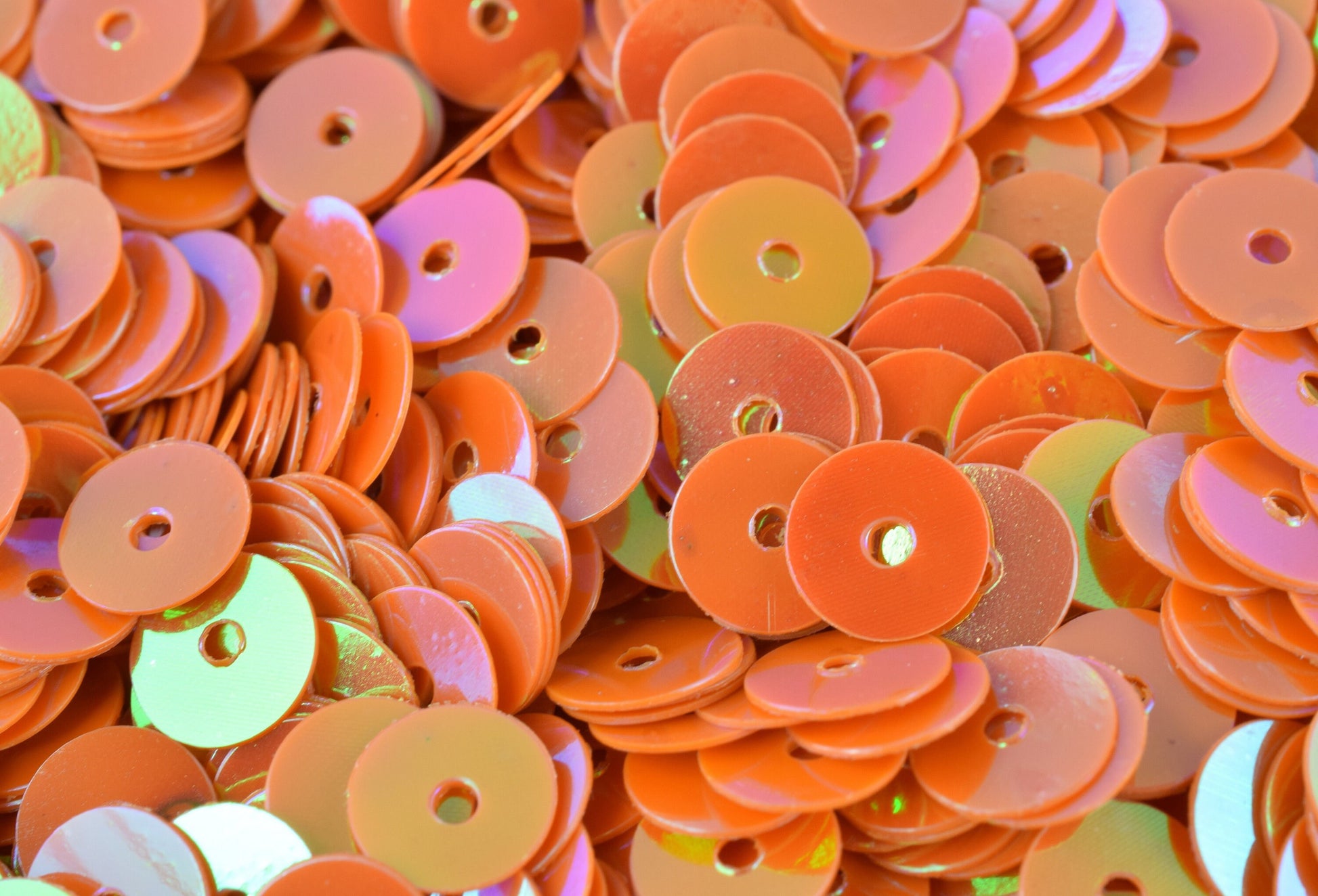 Flat Sequins Round Loose Sequin Pack: Orange Iridescent Multi-Size Sparkle (3mm-6mm, Center Hole, Lightweight for Sewing and Decor)