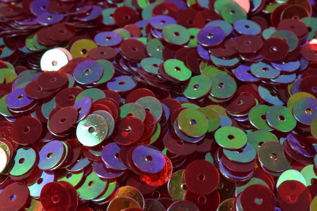 Mild Red Iridescent Flat Round Sequins: Shimmering Multi-Size Craft Supplies (3mm-6mm, 2000pcs Pack, Lightweight, Center Hole)