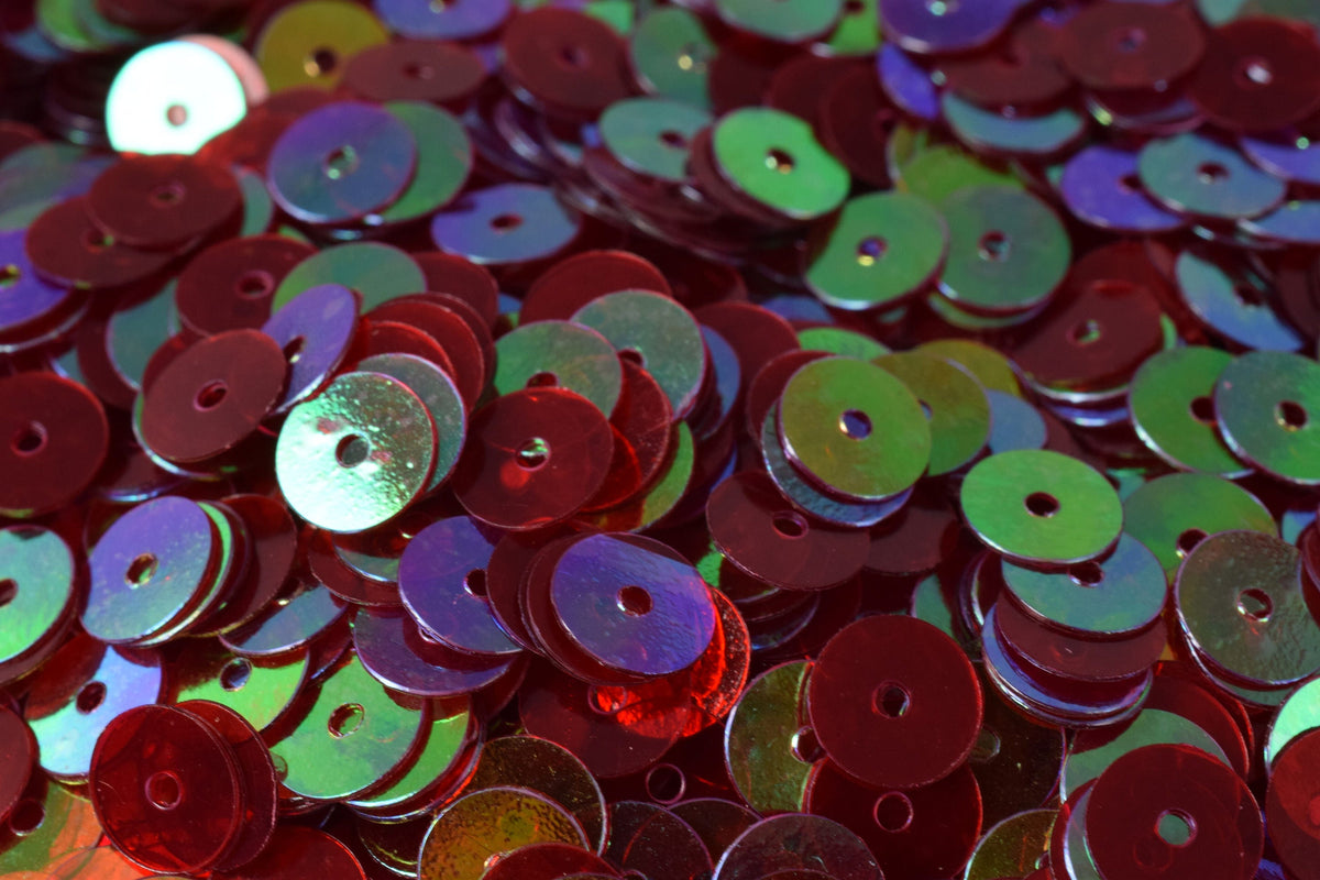 Mild Red Iridescent Flat Round Sequins: Shimmering Multi-Size Craft Supplies (3mm-6mm, 2000pcs Pack, Lightweight, Center Hole)