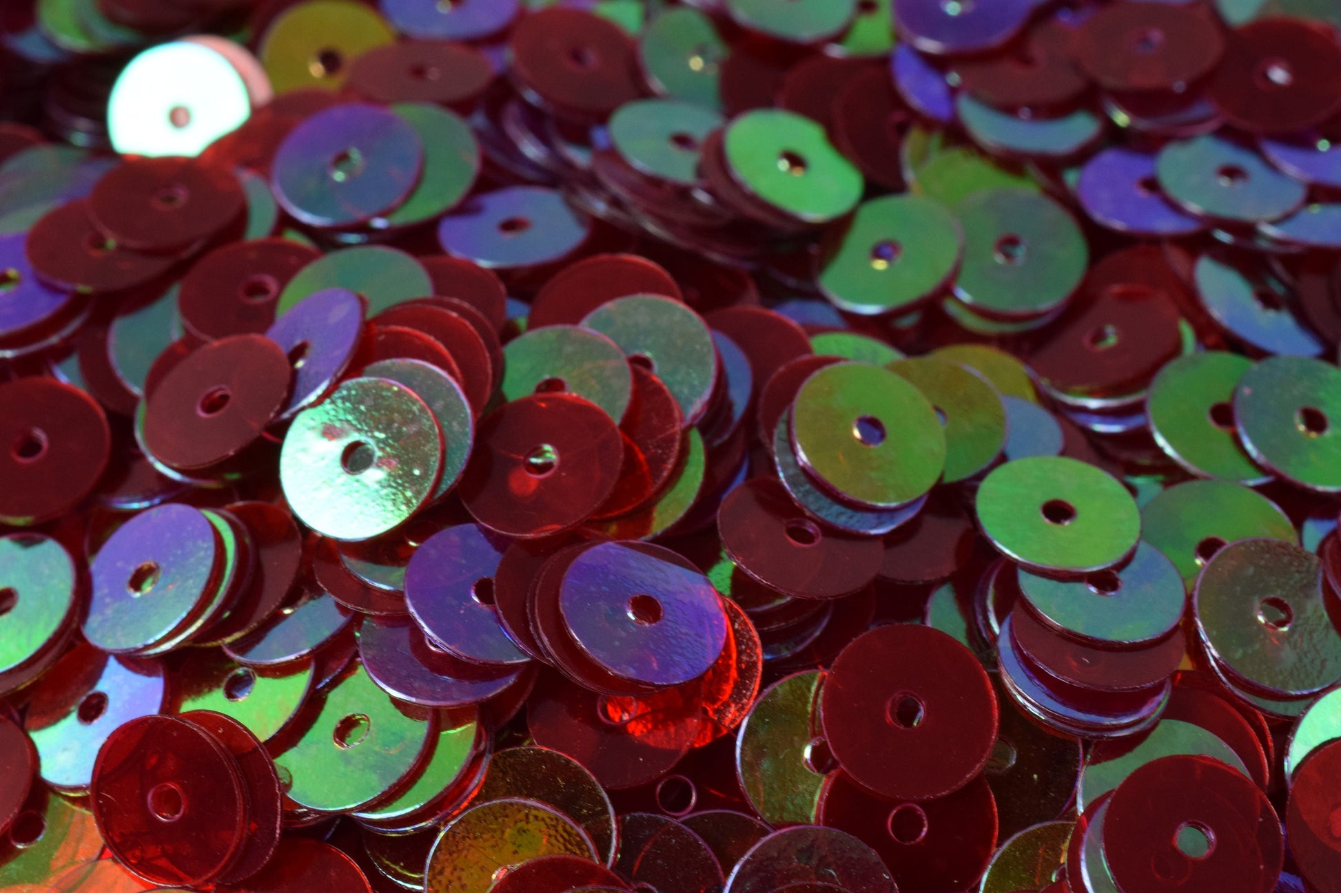 Mild Red Iridescent Flat Round Sequins: Shimmering Multi-Size Craft Supplies (3mm-6mm, 2000pcs Pack, Lightweight, Center Hole)