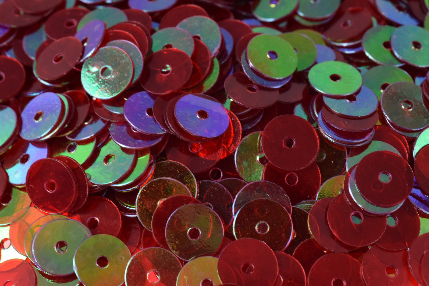 Mild Red Iridescent Flat Round Sequins: Shimmering Multi-Size Craft Supplies (3mm-6mm, 2000pcs Pack, Lightweight, Center Hole)