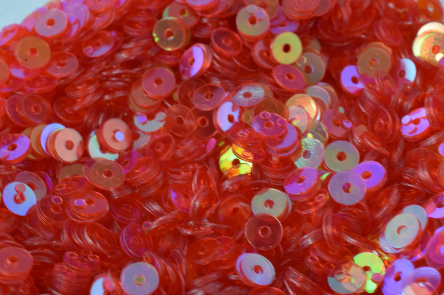 Fruit Punch Red Iridescent Sequins Pack: 3/4/6mm Round Sheen Paillettes, Lightweight (Center Hole, Multipurpose Apparel & Craft Use)
