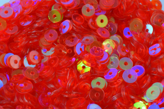 Fruit Punch Red Iridescent Sequins Pack: 3/4/6mm Round Sheen Paillettes, Lightweight (Center Hole, Multipurpose Apparel & Craft Use)