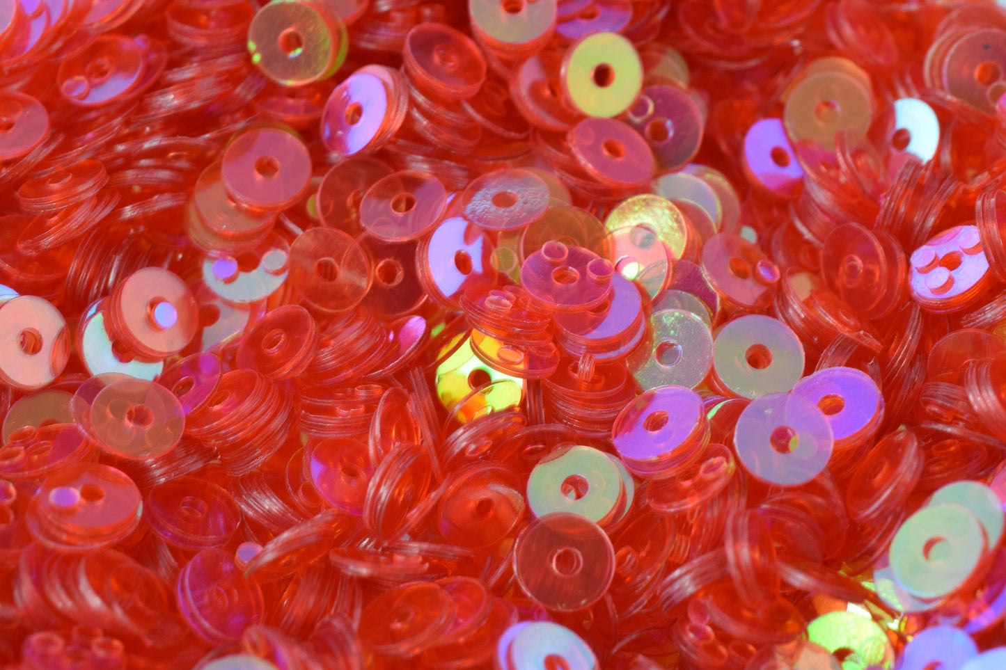 Fruit Punch Red Iridescent Sequins Pack: 3/4/6mm Round Sheen Paillettes, Lightweight (Center Hole, Multipurpose Apparel & Craft Use)